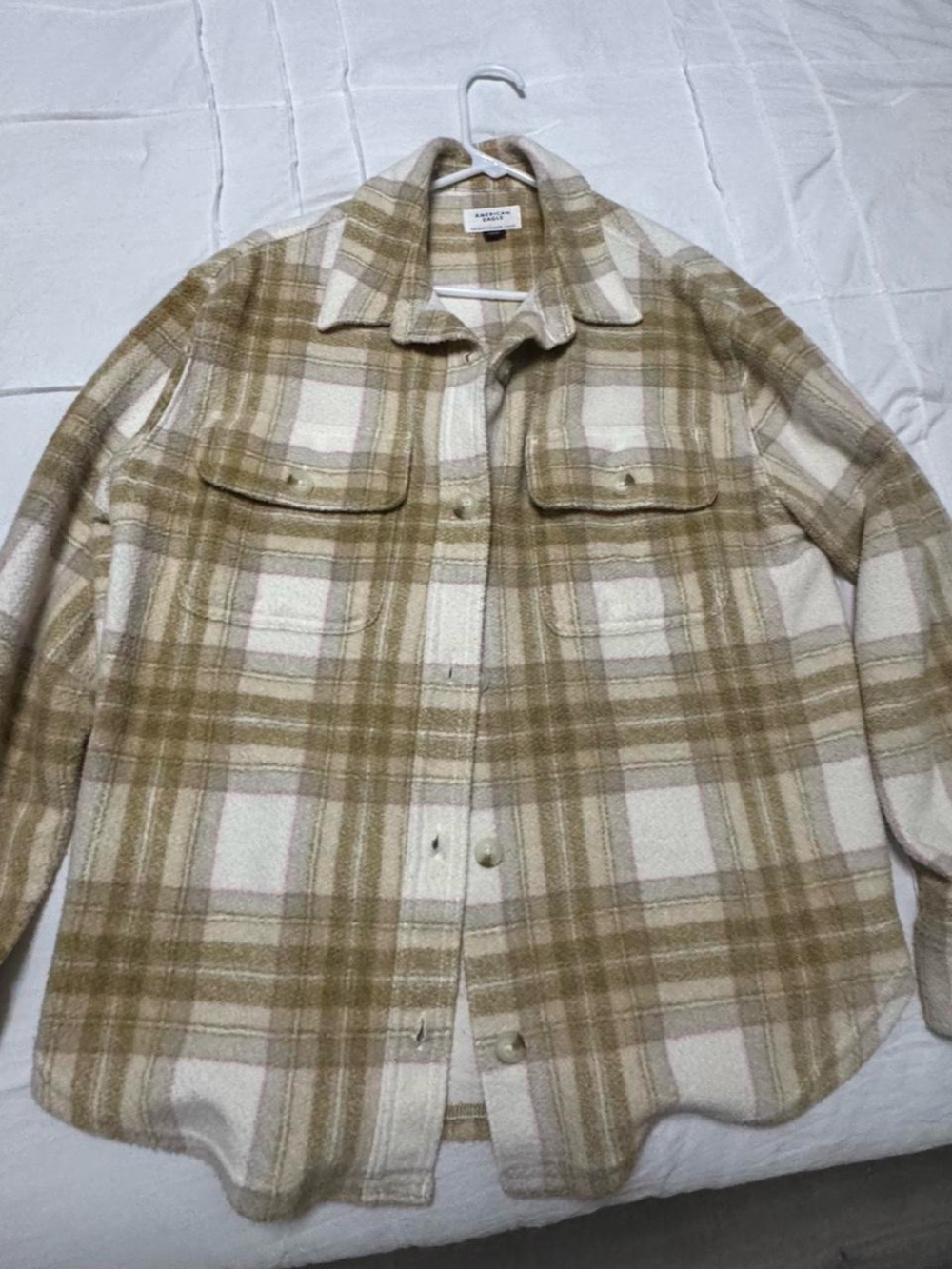 American Eagle Outfitters Beige and Cream Plaid Shacket